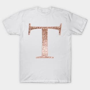 T rose gold glitter monogram letter T-Shirt